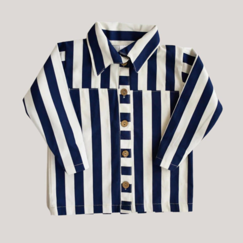 Camisaco Gabardina Rayada - Marino/blanco