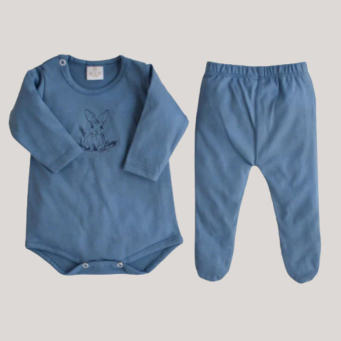 Conjunto Bordado Body + Ranita - Azul Conejo